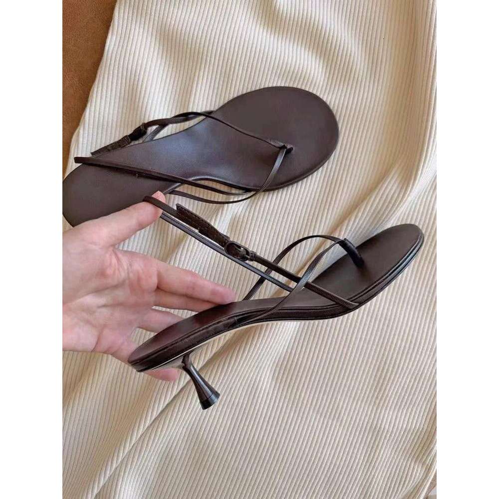 Cowhide Version ~ French Style One-Strap Toe Post Roman Sandals for Women 2025 New Summer Elegant Thin High Heel Slippers