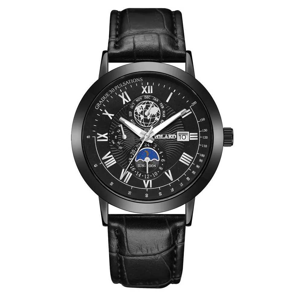 UTHAI H150 Mens Quartz Watch Roman Earth Design Calendar Clock Black Leather Band Boys Student Light Luxury Fashion Watches W250529