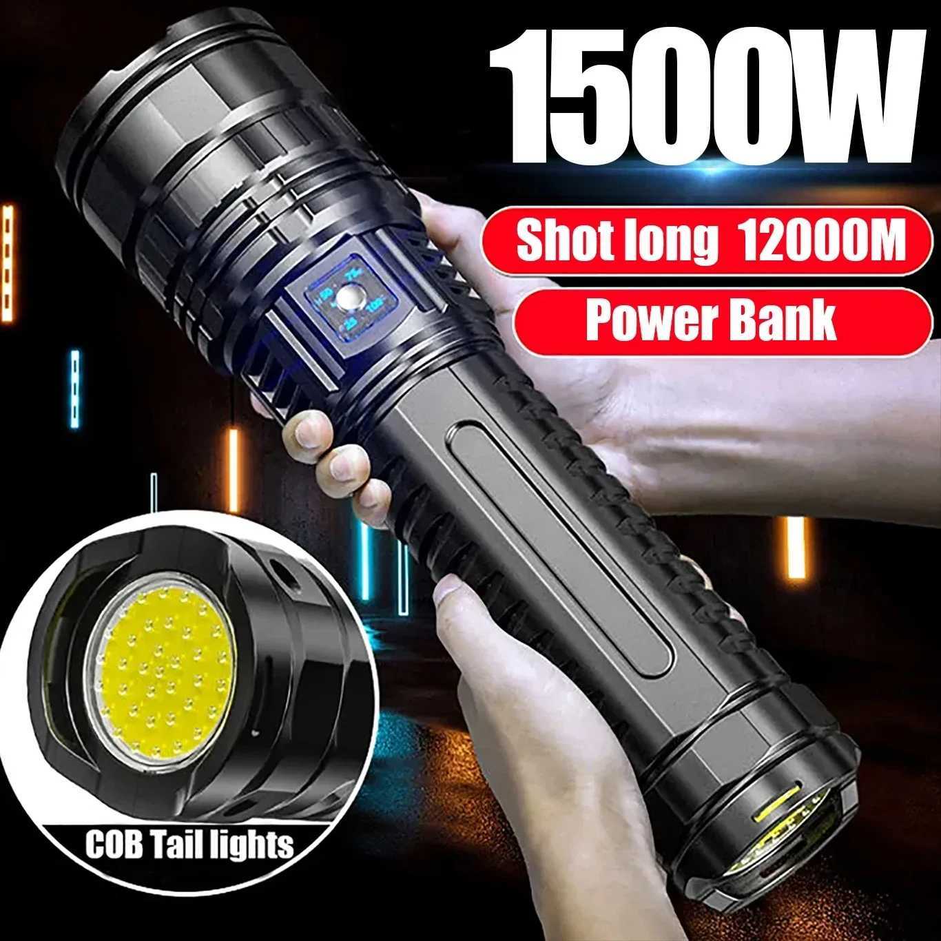 Ultra Bright Torch with Built-in Battery Flash Light Emergency Spotlights 5km 1500W Most Powerful LED Flashlights TacticalXJ250529