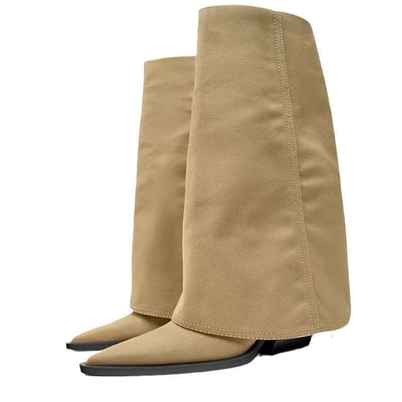 Genuine Leather Niche Pointed Toe Chunky Heel Over-the-Knee for Women Autumn Winter Long Straight Tube Riding Western Cowboy Boots