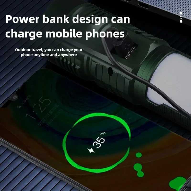 Multifunctional portable strong light flashlight telescopic zoom usb rechargeable multi-light source camping light with flame XJ250529