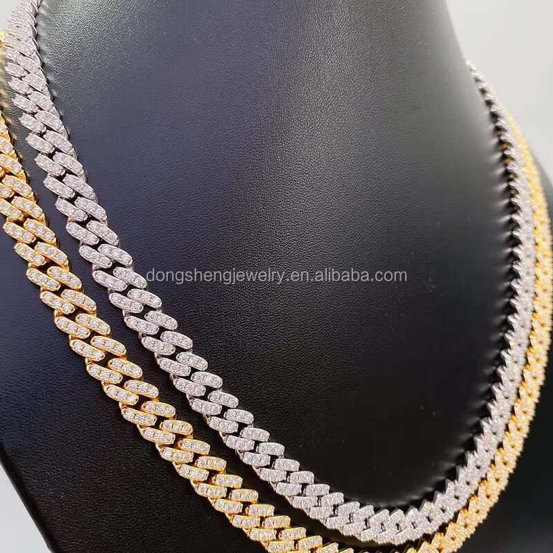 Pass the Diamond test Pen Moissanite Diamond Miami Cuban Link Chain 8mm 18K Gold Hip Hop Necklace Bracelet 925 Silver Plated