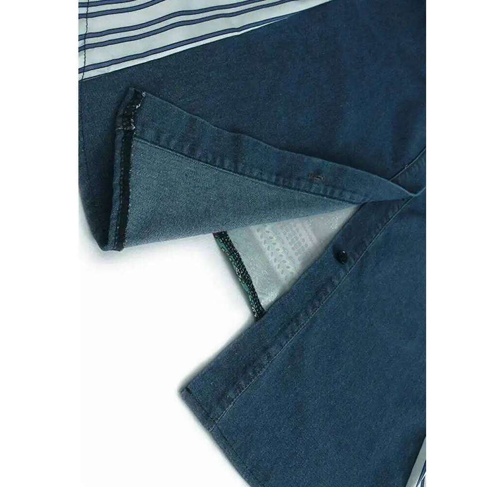 Women's Wear Women Blue Pattern Printed Denim Big Size Blouse New Lapel Long Sleeve Shirt Fashion Tide Spring Autumn 1Dh4876