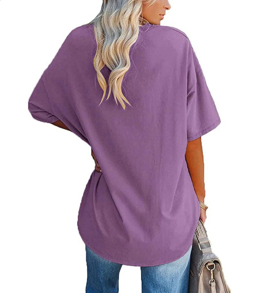 Womens Loose VNeck Top SpringSummer Color Half Sleeve European American Style Clothing Foreign Trade 250519