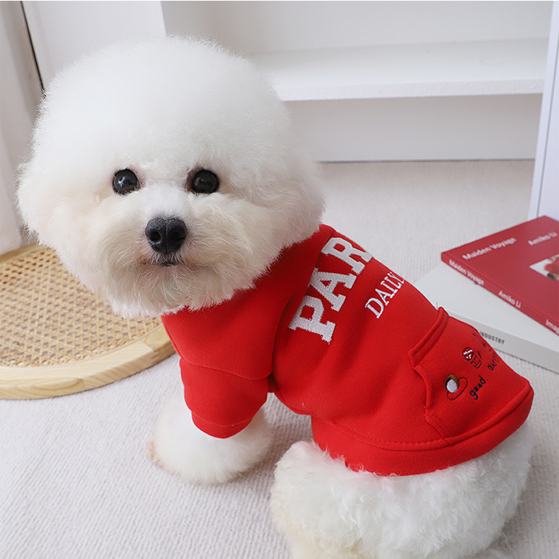Autumn Hoodies with Leash Ring, Pockets, Embroidery Letter Puppy for Small Medium Dog Girl Boy Cat Sweater Winter Pet Clothes Cold Weather Coat M A457