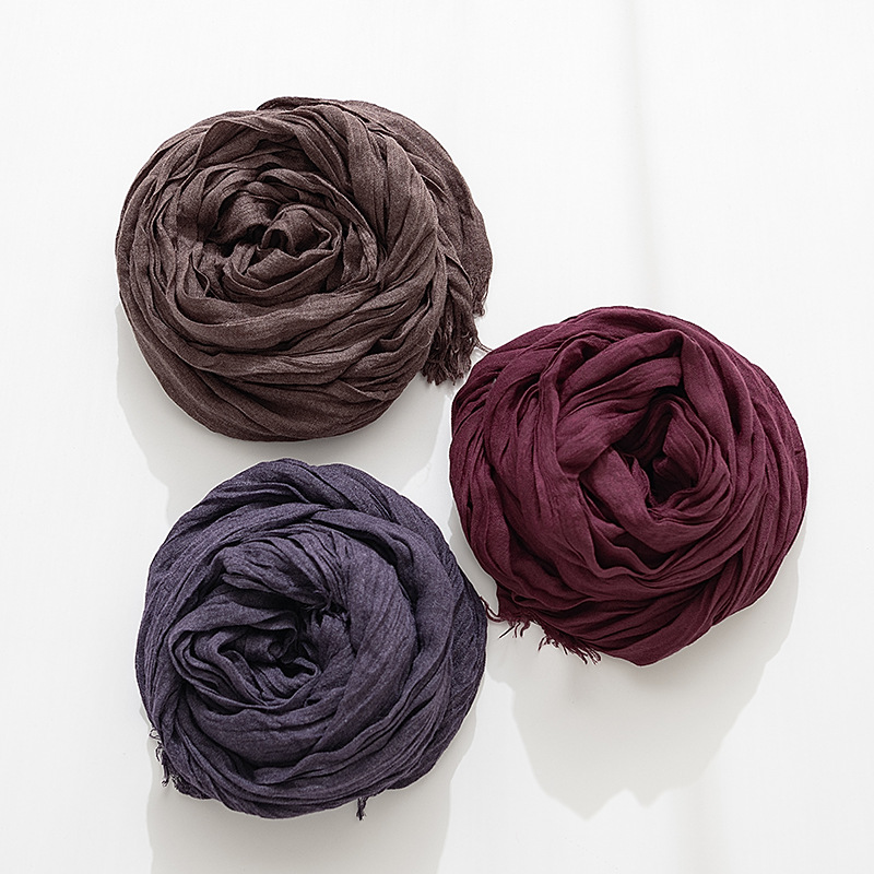 K860 Scarf for women Spring and Autumn Thin Linen All-match Western Style Korean Style Solid Color Extra Long Cotton and Linen Fashionable Artistic Wa