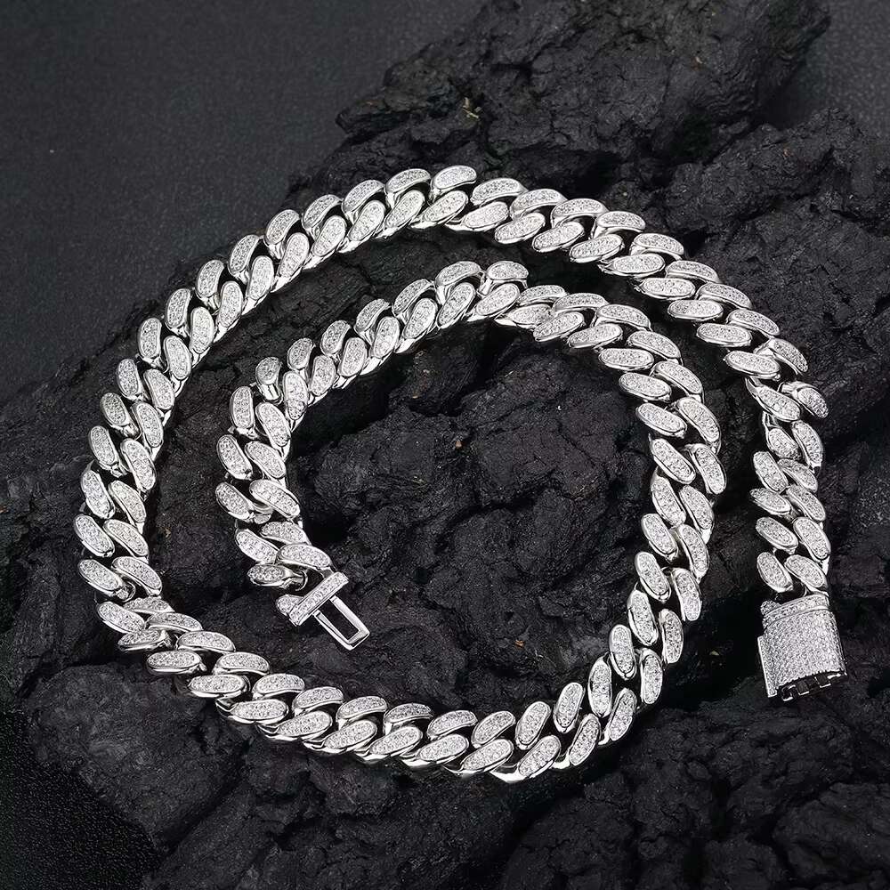 NUOYA Hight Quality D Color Vvs Moissanite Cuban Chain Iced Out Two Row Diamond Cuban Link Chain Hip Hop Jewelry for Men Women