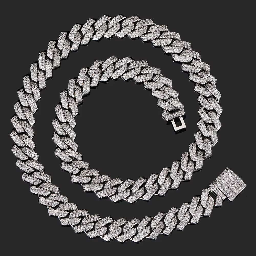 NUOYA 925 Sterling Silver Fine Jewelry Necklace Iced VVS Moissanite Cuban Chain Hip Hop Style Moissanite Cuban Link Necklace