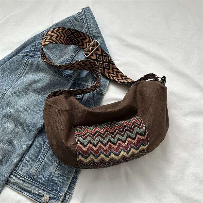 Denim Dumpling 2025 Personalized Ethnic Style Heavy Embroidery Crossbody Canvas Trendy Women's Bag