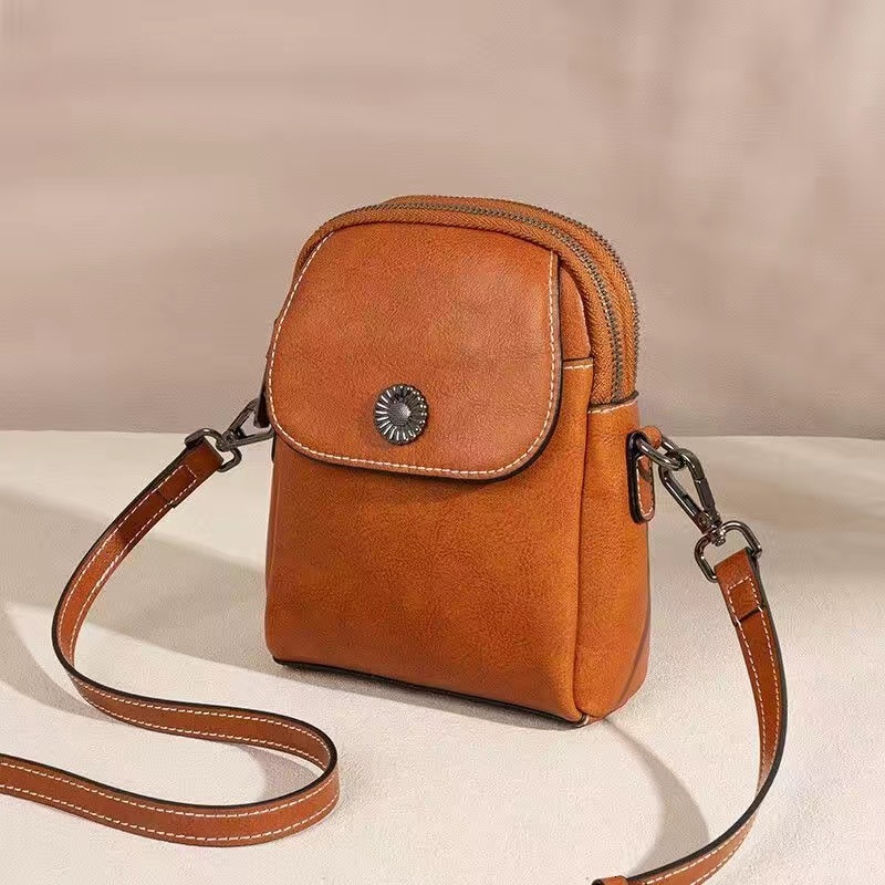 Genuine leather small 2025 new crossbody women's versatile vertical multi-layer shoulder fashionable and high-end mobile phone bag trend
