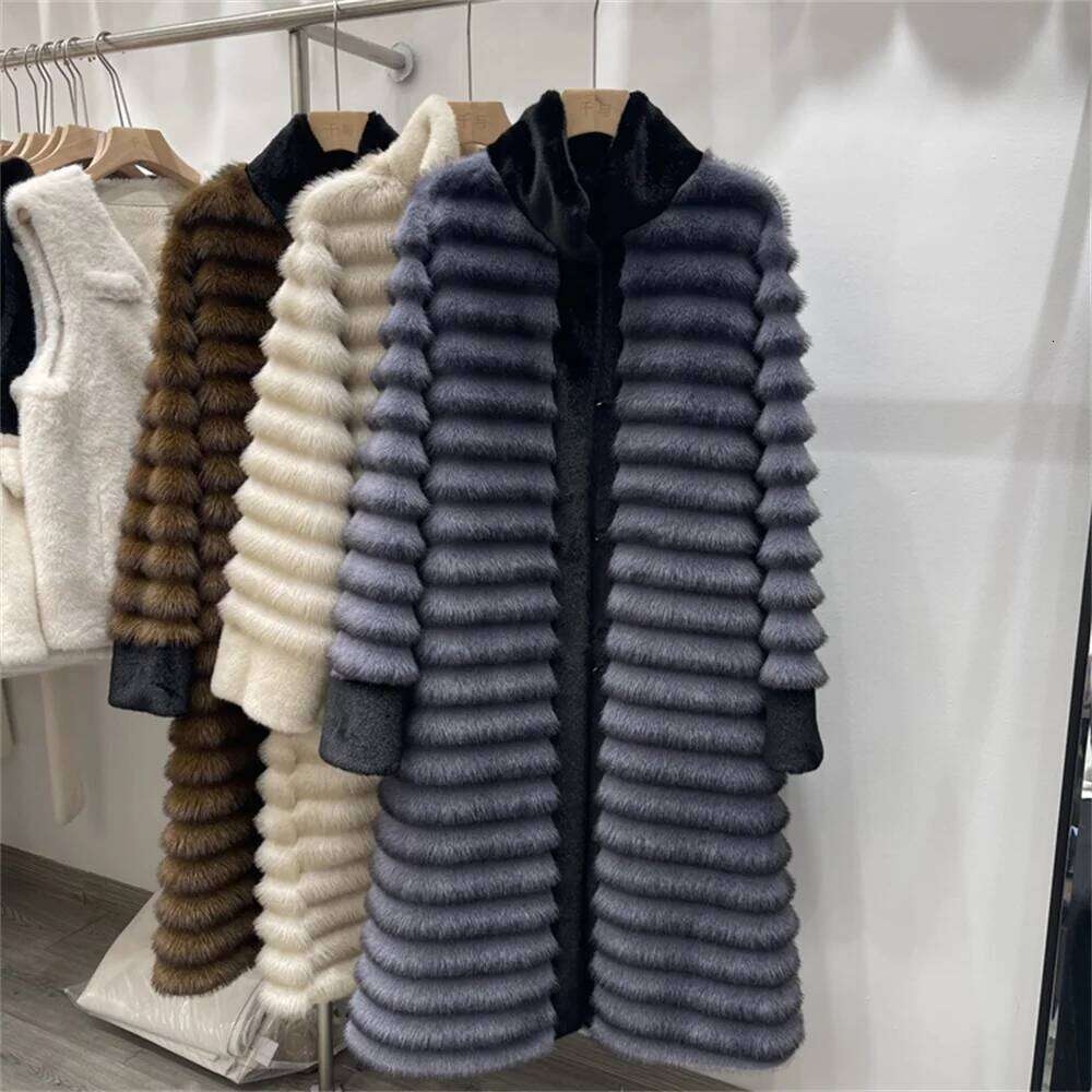 2024Winter Faux Mink Women Iconic Brand Long Outerwear Jacket Fashion Fluffy Fur Coat Street Style Warm Overcoat