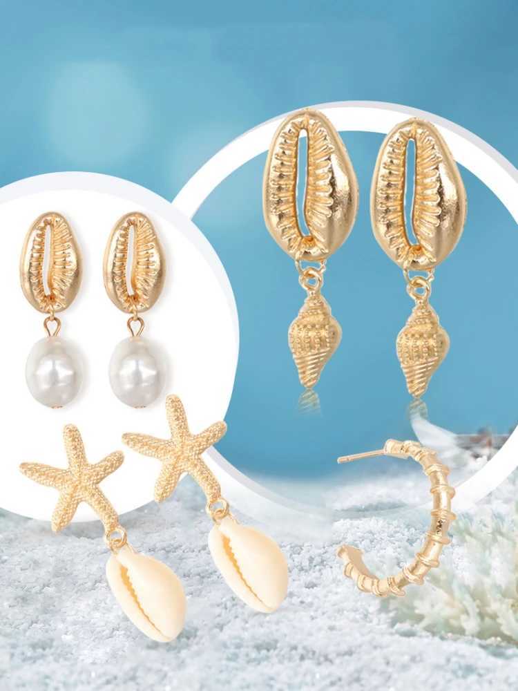 4Paris/set Bohemian Shell Irregular Imitation Pearl Conch Starfish Earrings L250527