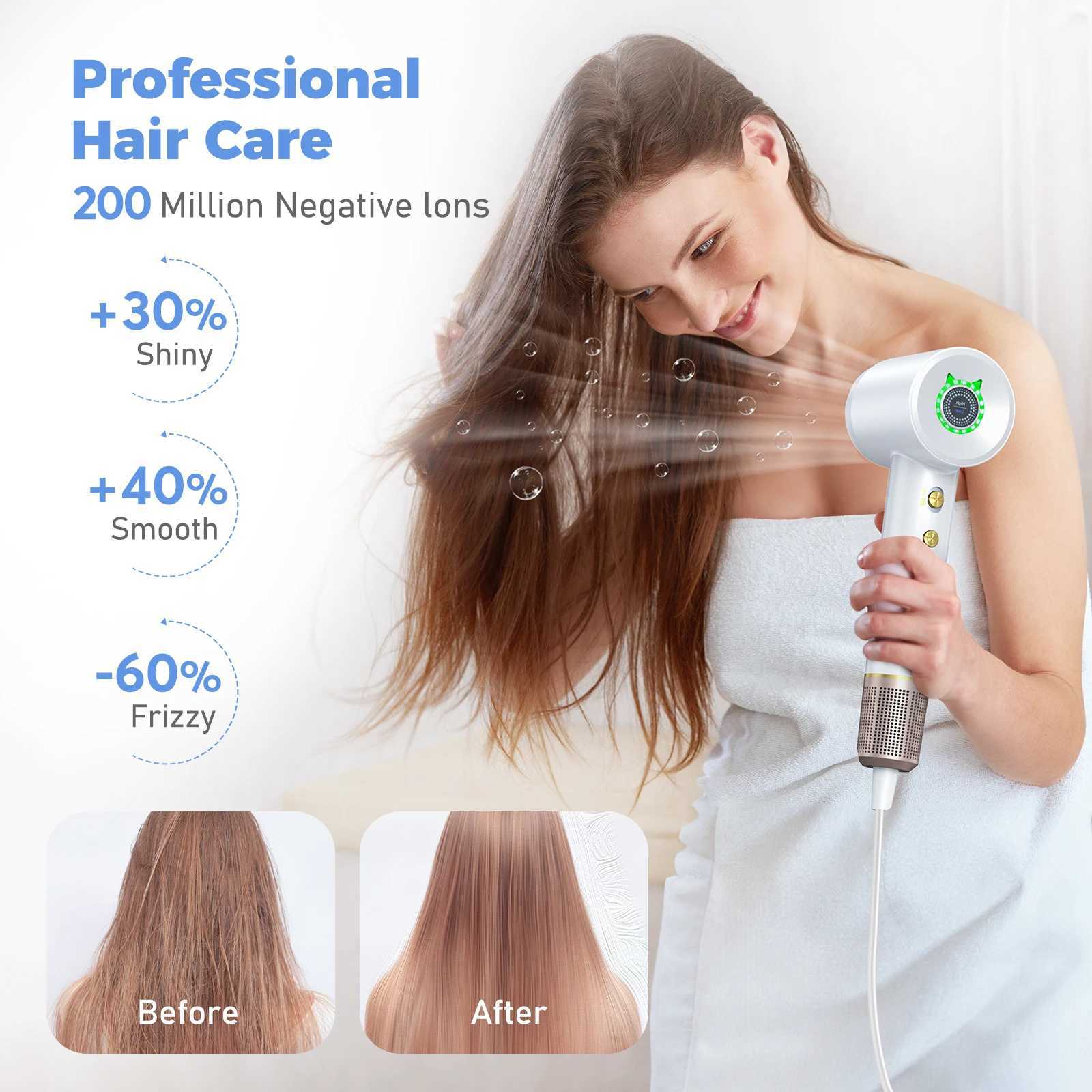120000RPM Hair Dryer - 36m/s Ultra-Fast Drying 500M Negative Ions Intelligent Temp Control Brushless Motor Salon Home UseXJ250528
