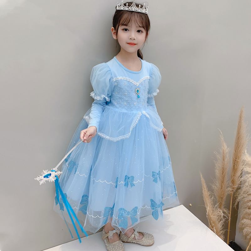 DISNEY kids designer clothes infant designer clothes Elsa princess dress little girl printed tulle skirt children's birthday outfit girls dress.