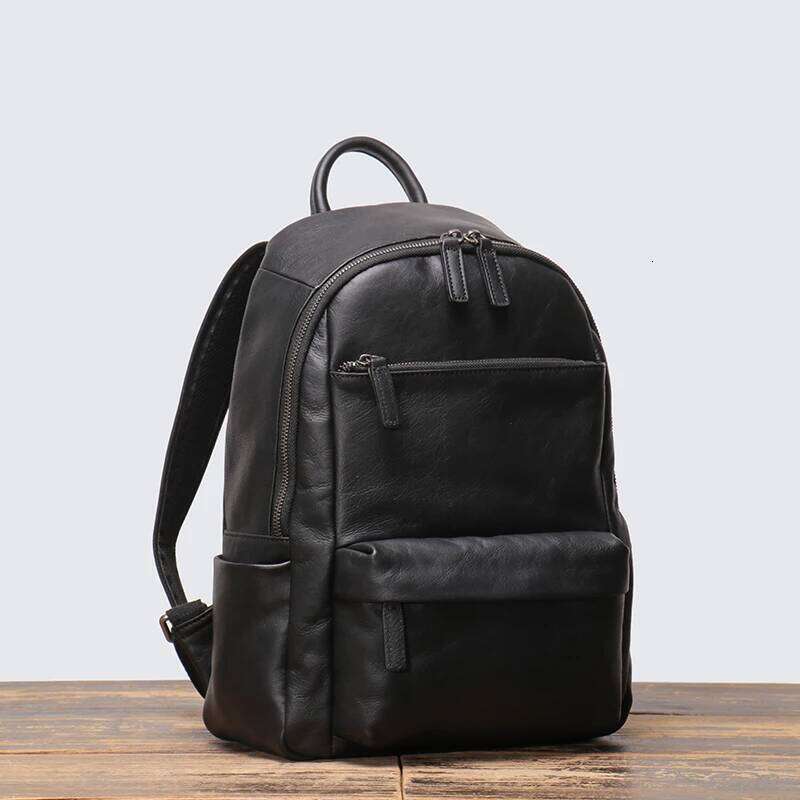 LEATHFOCUS Retro Genuine Leather Men's Handmade Classic Schoolbag Women's Sports Storage Bag Leisure Backpack