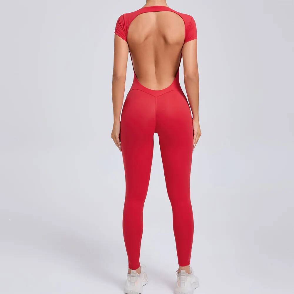 Women's Jumpsuit One Piece Sports Suit Short Sleeve Gym Clothes Push Up Training Fiess Yoga Bodysuit Sportswear