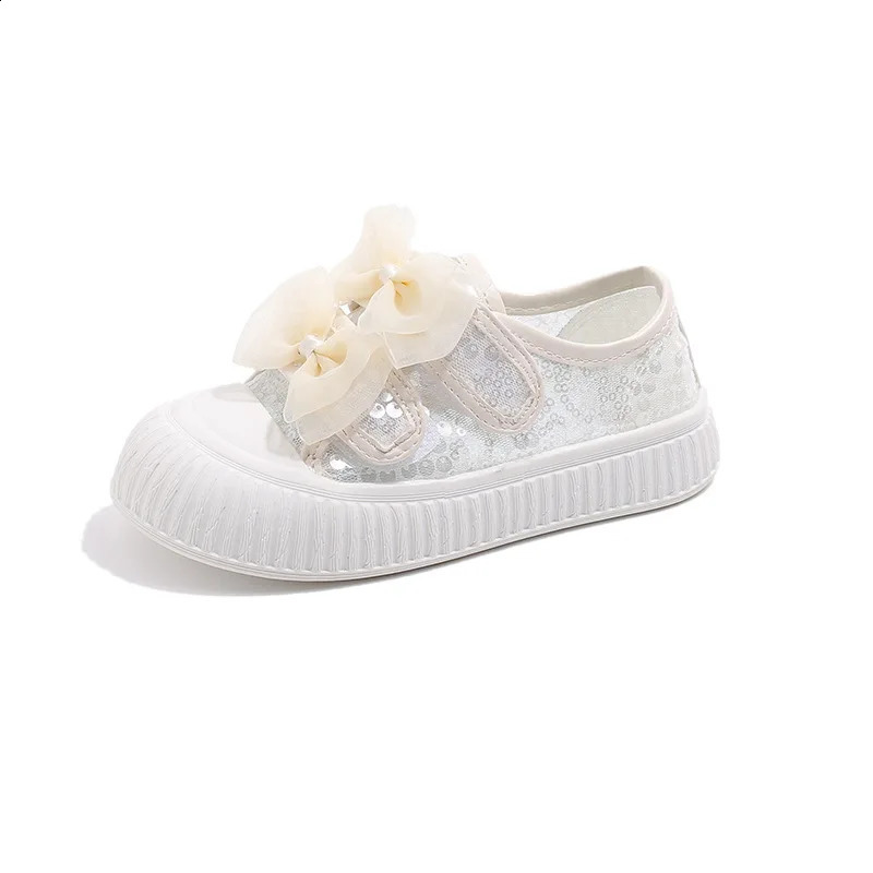 Girls Casual Flat Shoes Summer Children Versatile Bow Princess Shoes Kids Cute Sweet Mesh Tennis Shoes with Sequins 250527