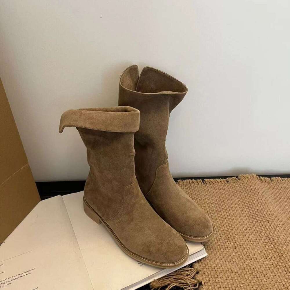 Korean Style Two-Way Split Fold Martin for Women, Autumn Winter Chunky Heel Western Cowboy Mid-Calf Short Boots, Chelsea Boots