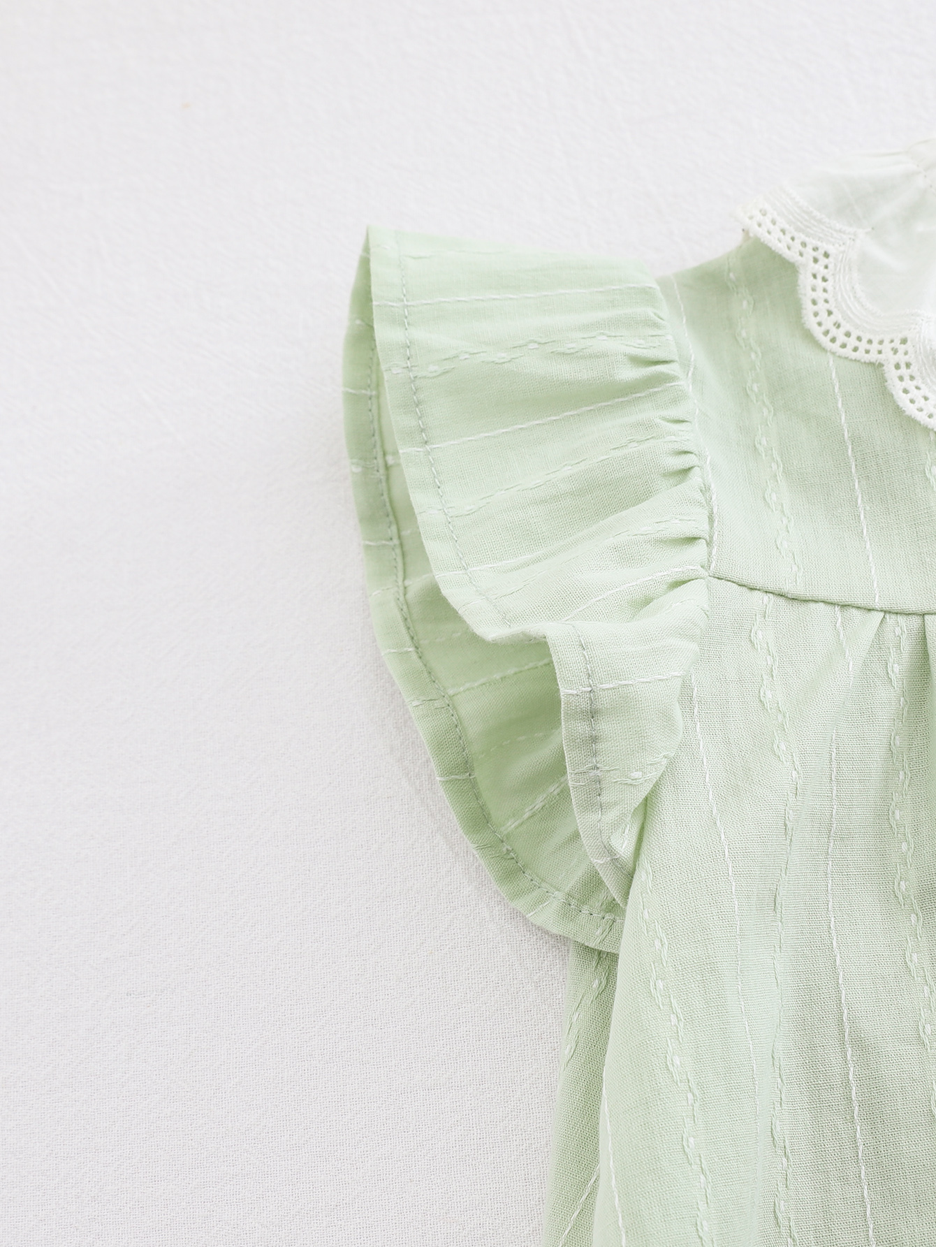 Sweet Lace-Paneled Flutter Sleeve Doll Collar Shirt and Pants Set