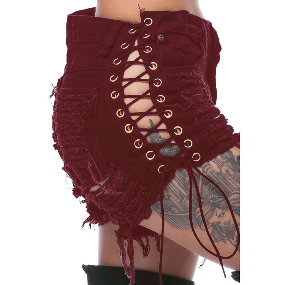 Shorts Women Denim Shorts Beggar S Distressed Women S Jeans With Eyelets And Bandage Sexy Hot Pants For Nightclubs Jean Shorts
