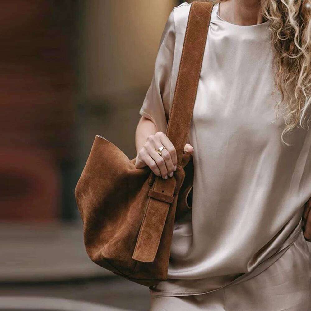 Women's Large Capacity Faux Suede Shoulder Designer Handbag And Purses New Shopper Bag Vintage Tote Bags For Women