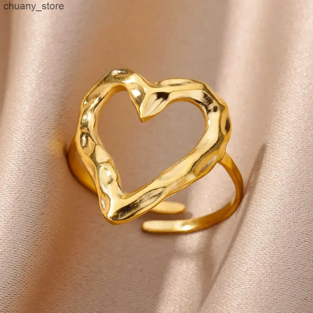 Stainless Steel Rings for Women Aesthetic Heart Gold Color Wedding Ring Vintage Waterproof Wedding Jewelry Prom Accessories Gift z250529VKP1