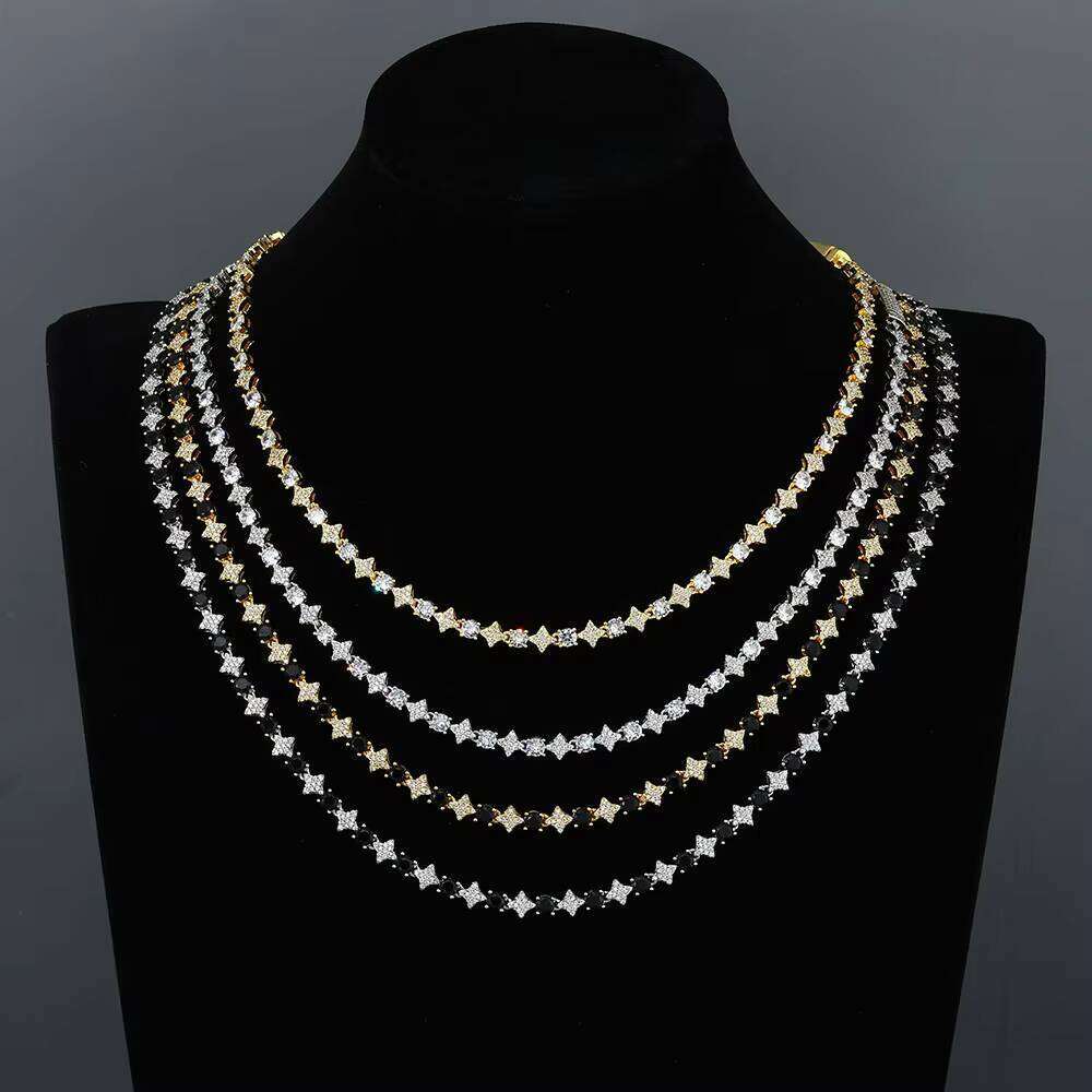 NUOYA Hiphop Custom Star Shape Round Cut Shiny VVS Moissanite 6mm Sterling Sier Tennis Chain Women's Fine Jewelry