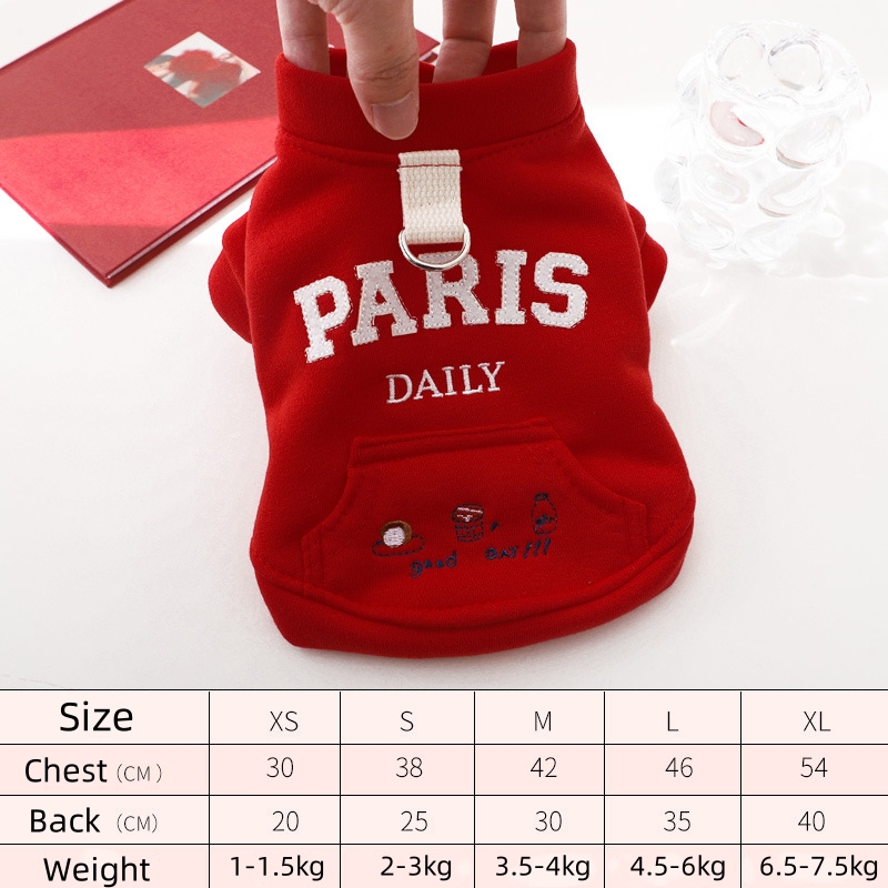 Autumn Hoodies with Leash Ring, Pockets, Embroidery Letter Puppy for Small Medium Dog Girl Boy Cat Sweater Winter Pet Clothes Cold Weather Coat M A457