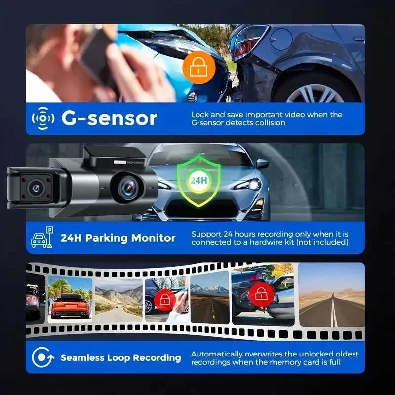 Car dvr Car dvr 4K 3Lens Dash Cam for Cars Front and Rear View Camera for Vehicle GPS WIFI Video Recorder Parking Monitor Car Assecories R250529