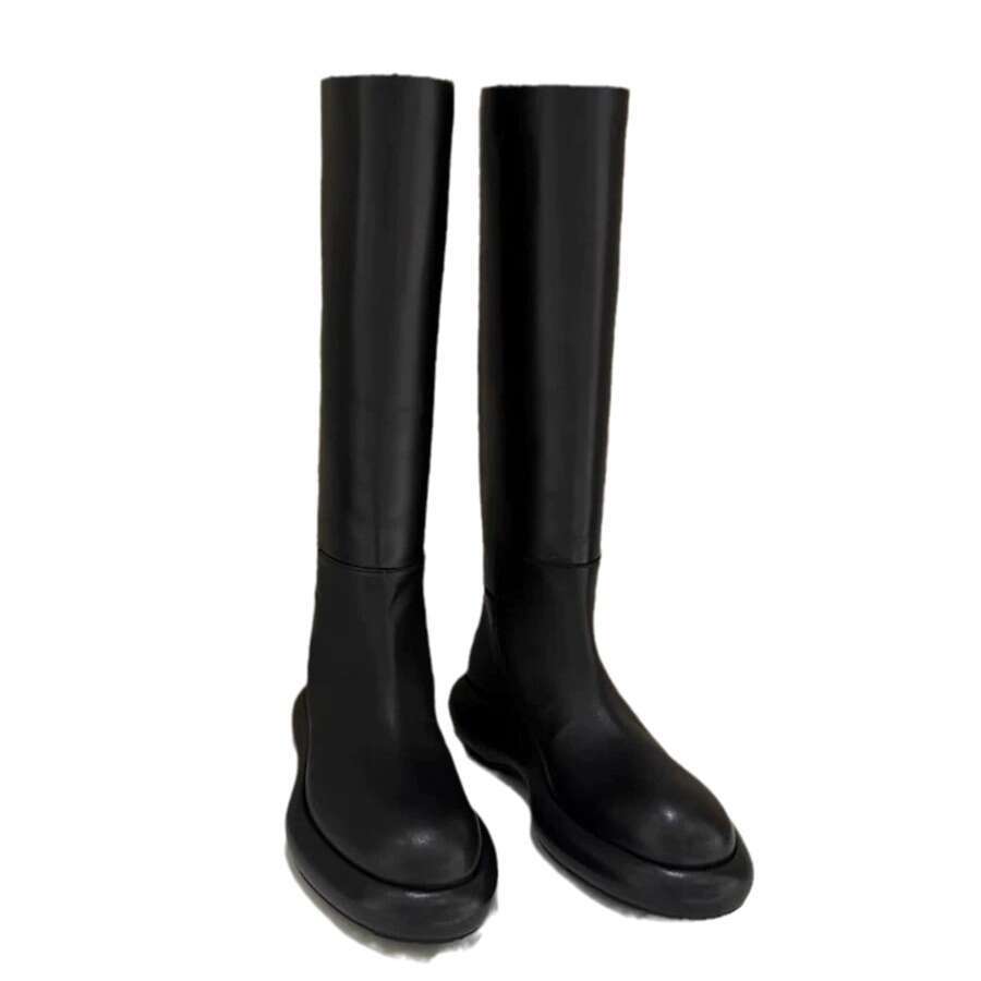 Straight Knight for Women 2024 New Autumn Winter Thick Sole Round Toe Slimming Over-the-Knee Mid-Length High Tube Boots