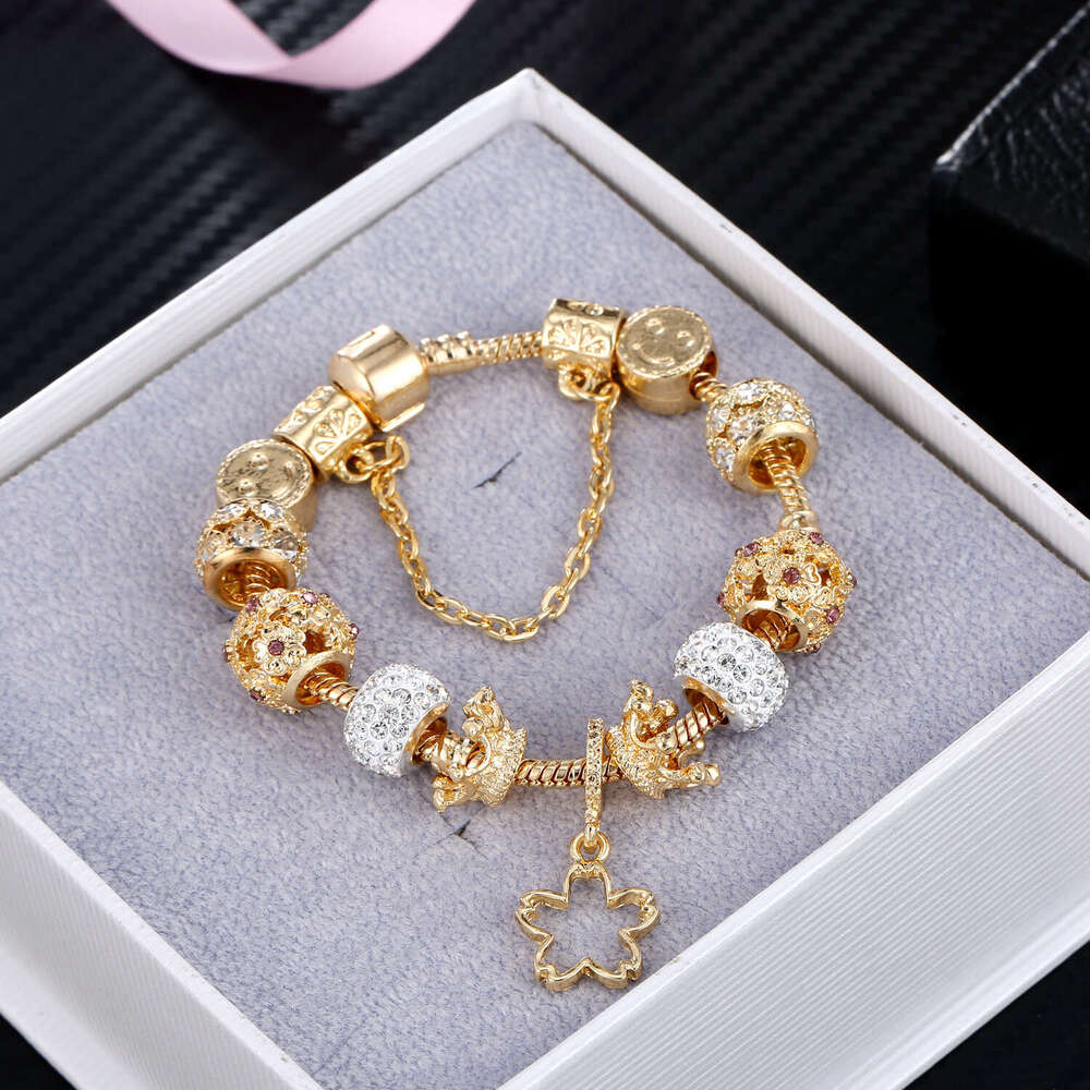 Hot Selling Jewelry Pan Style DIY Beads Pink Inlaid Dia Girly Bracelet