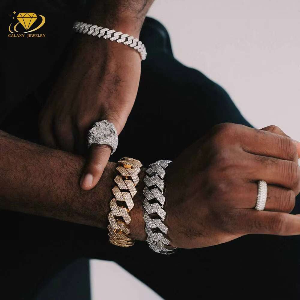 Fashion Jewelry Necklaces 8mm-20mm Wide Hiphop Necklace Bracelet Moissanite Cuban Chain Silver Vvs1 Moissanite Cuban Chains