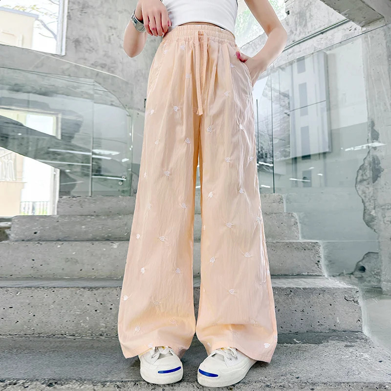 Girls Summer 2025 product thin love wide-leg pants ice silk pants girl Yamamoto pants childrens summer straight outer wear 250528