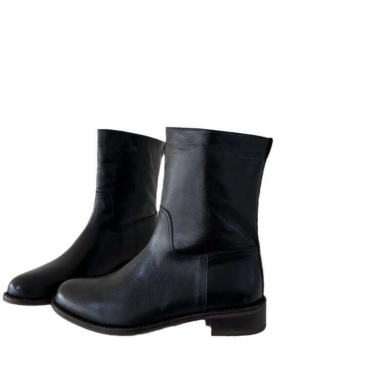 Korean Style Niche Simple Small Slanted Mouth Chelsea Mid-Calf Short Women Autumn Winter Thick Heel Martin Smoke Tube Boots