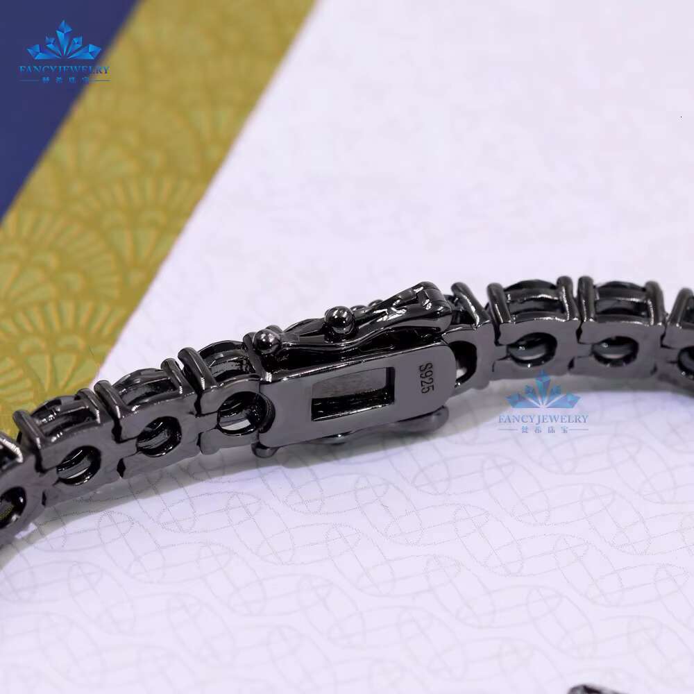 2MM 3MM 4MM 5MM 6.5MM S925 Silver Black Moissanite Chain Rhodium Plated Women Men Link Chain Moissanite Tennis Chain