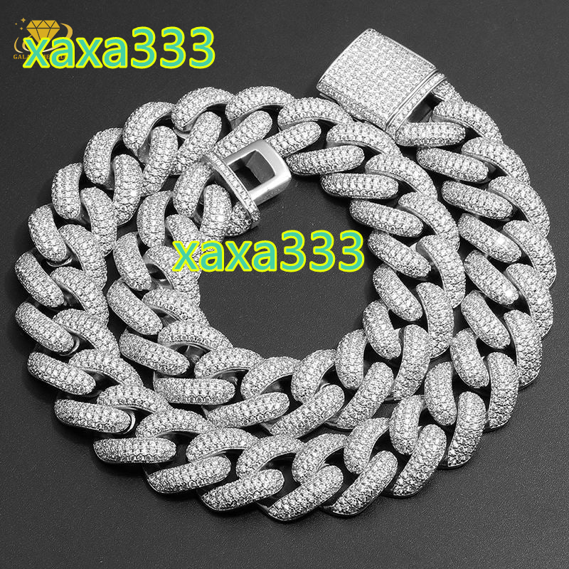 MenS Necklace Hip Hop Style Pass Tester Gra Vvs Diamond 4rows Solid 925 Silver Iced Out Bling Miami Cuban Moissanite Chain