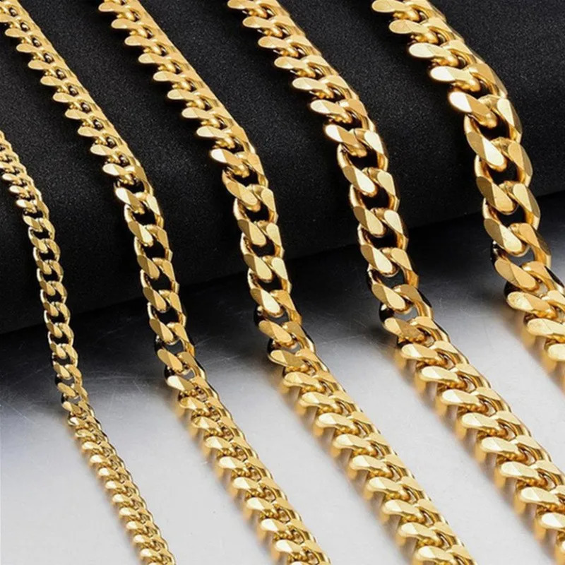Stainless Steel Cuban Link Chain Bracelet Necklace For Men Women Neck Choker Fashion Jewelry Accessories 250519