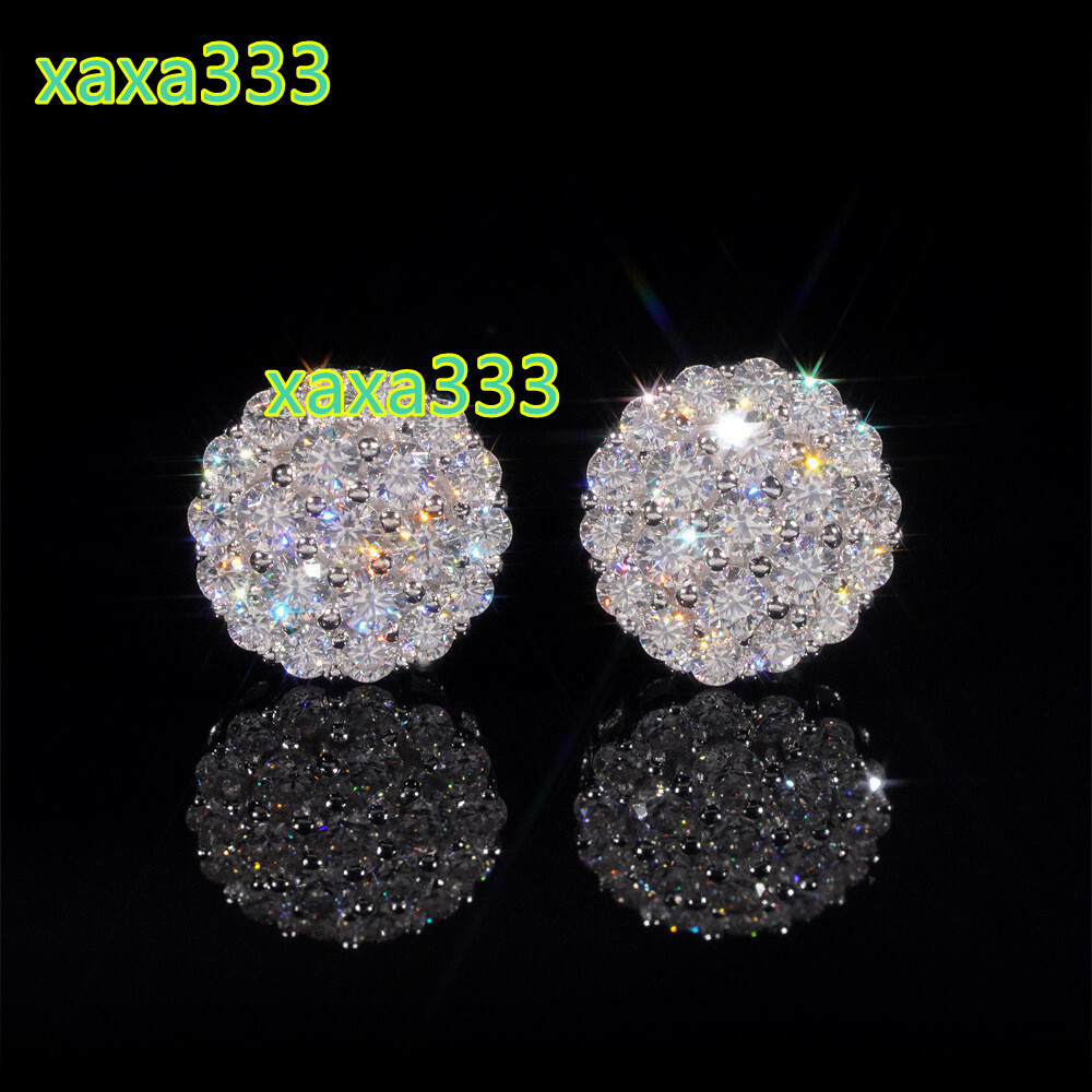 DE 10mm Hip Hop Round Moissanite Earring 925 Silver VVS1 Moissanite Earrings Women Men Classic Round Cut Moissanite Earring