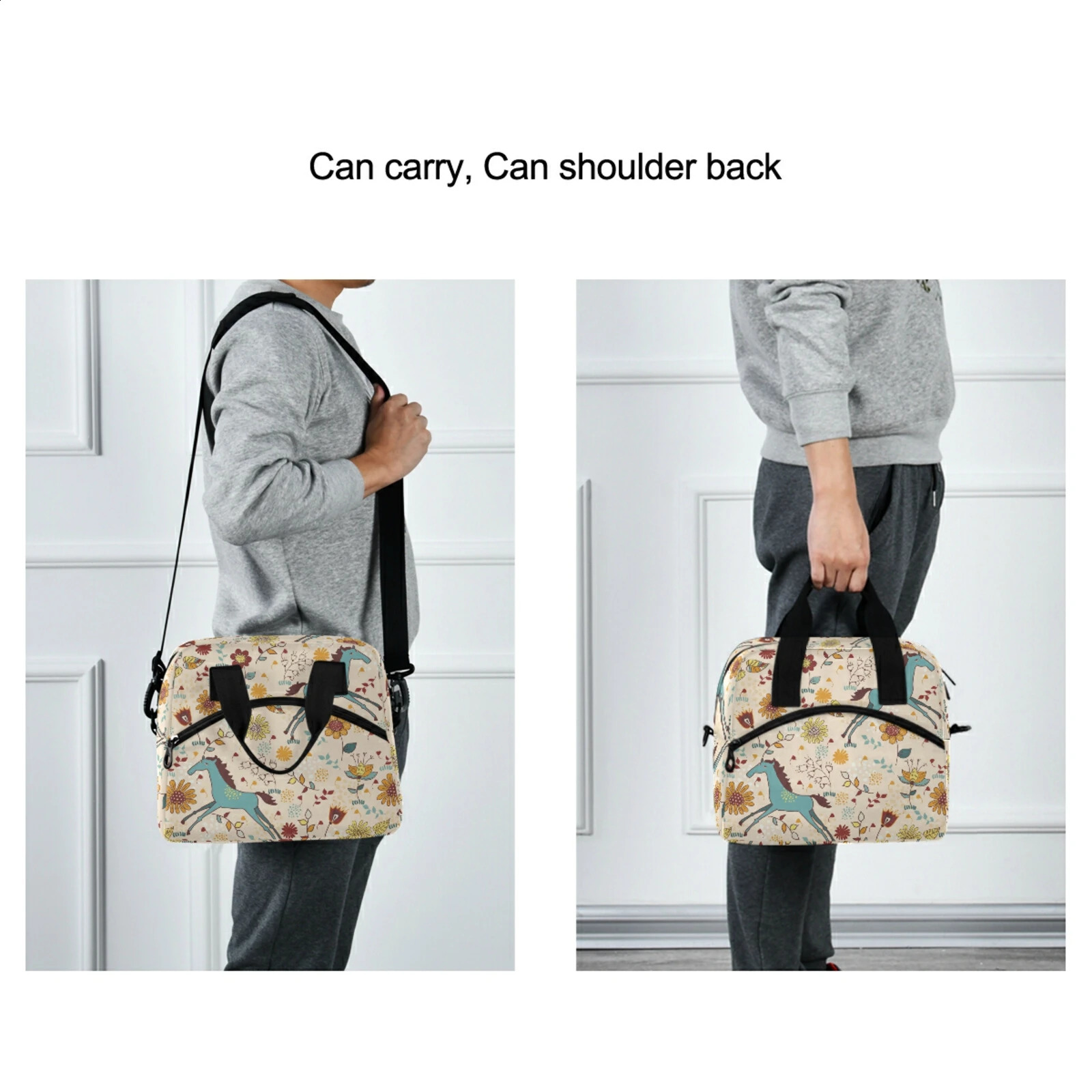 HighCapacity Food Thermal Lunch Box Bag Durable Horse Print Office Cooler Lunchbox Organizer School Insulated Case With Strap 250528