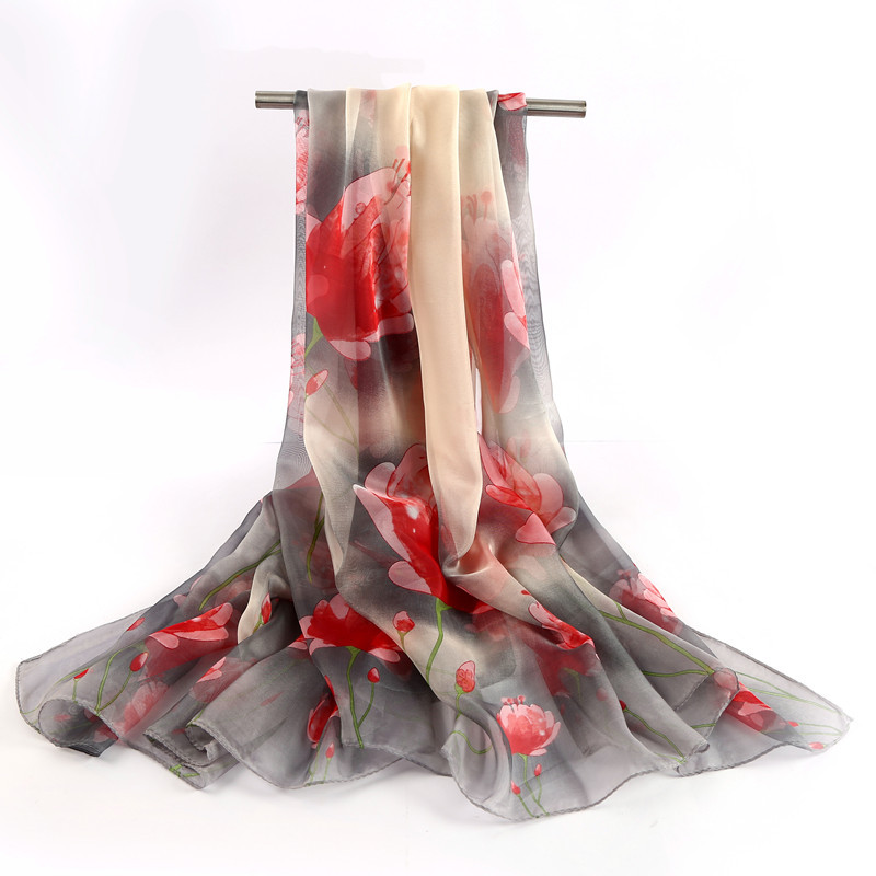 K863 Spring and Autumn new Korean version of printed sun-proof chiffon women's silk scarf fashion literary scarf long versatile neck scarf wholes