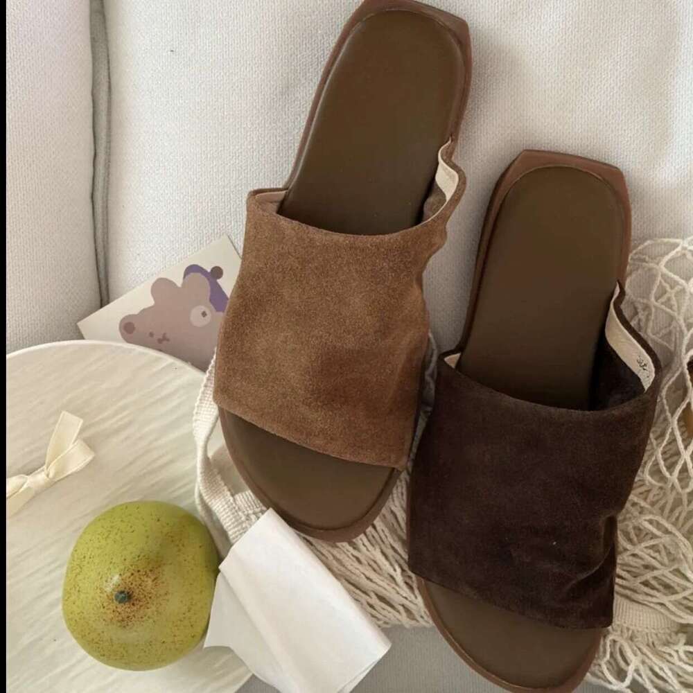 Sheepskin Version ~ Niche Lazy Flat Slippers for Women Outdoor 2025 Summer New Open-Toe Sandals