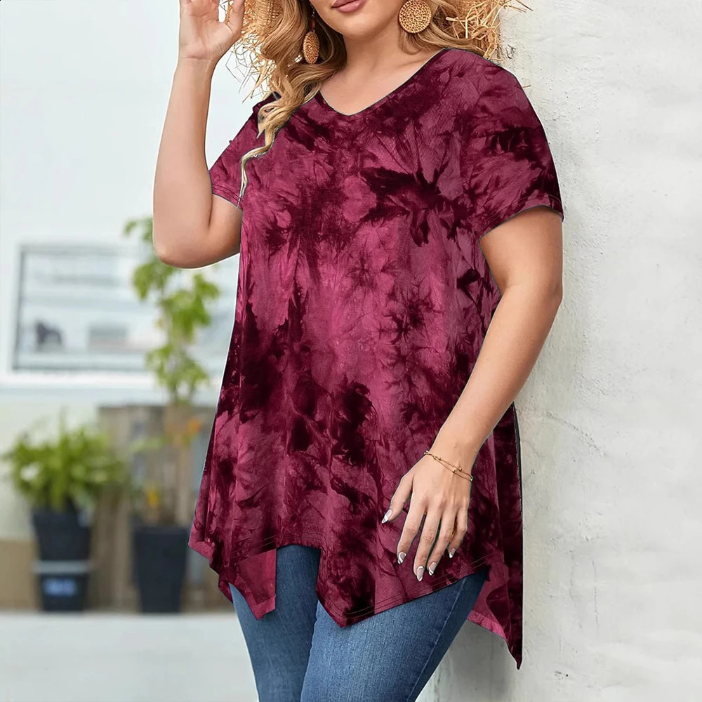Plus Size Womens Knitted VNeck Tie Dye Printed Tunic Tops Summer Ladies Casual Loose Blouse T Shirts Tee Pullover 1XL5XL 250519