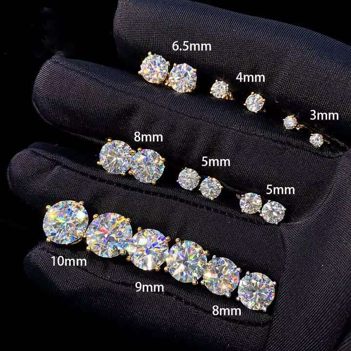 Wholesale D VVS Moissanite Earrings Screw Back Round Cut 4 Prong Stud Earrings 925 Silver Hip Hop Earring for Men and Women