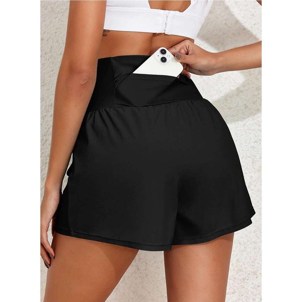 DHessentials Women's 2-in-1 High Waist Board Shorts Swim Trunks Flowy Swimming Bottoms with Pockets