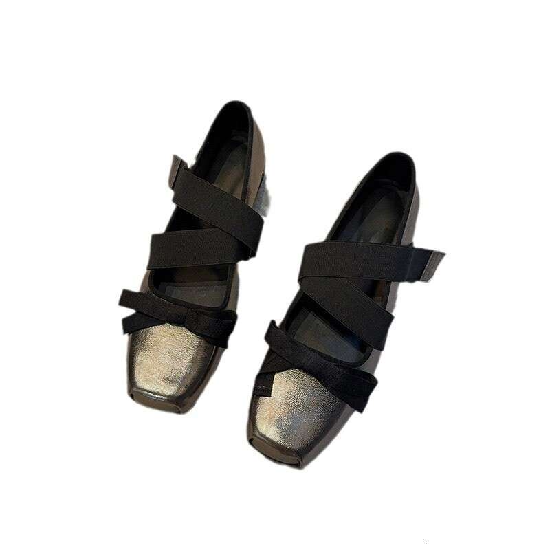 French Style Niche Cross Bow Square Toe Thick Sole Ballet 2024 Autumn Mary Jane Single Shoes for Women