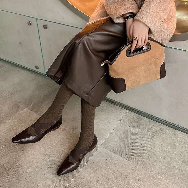 Genuine Leather French Niche Tapered Heel Square Toe Cross Strap Mary Jane for Women 2025 Spring Versatile Mid-Heel Single Shoes