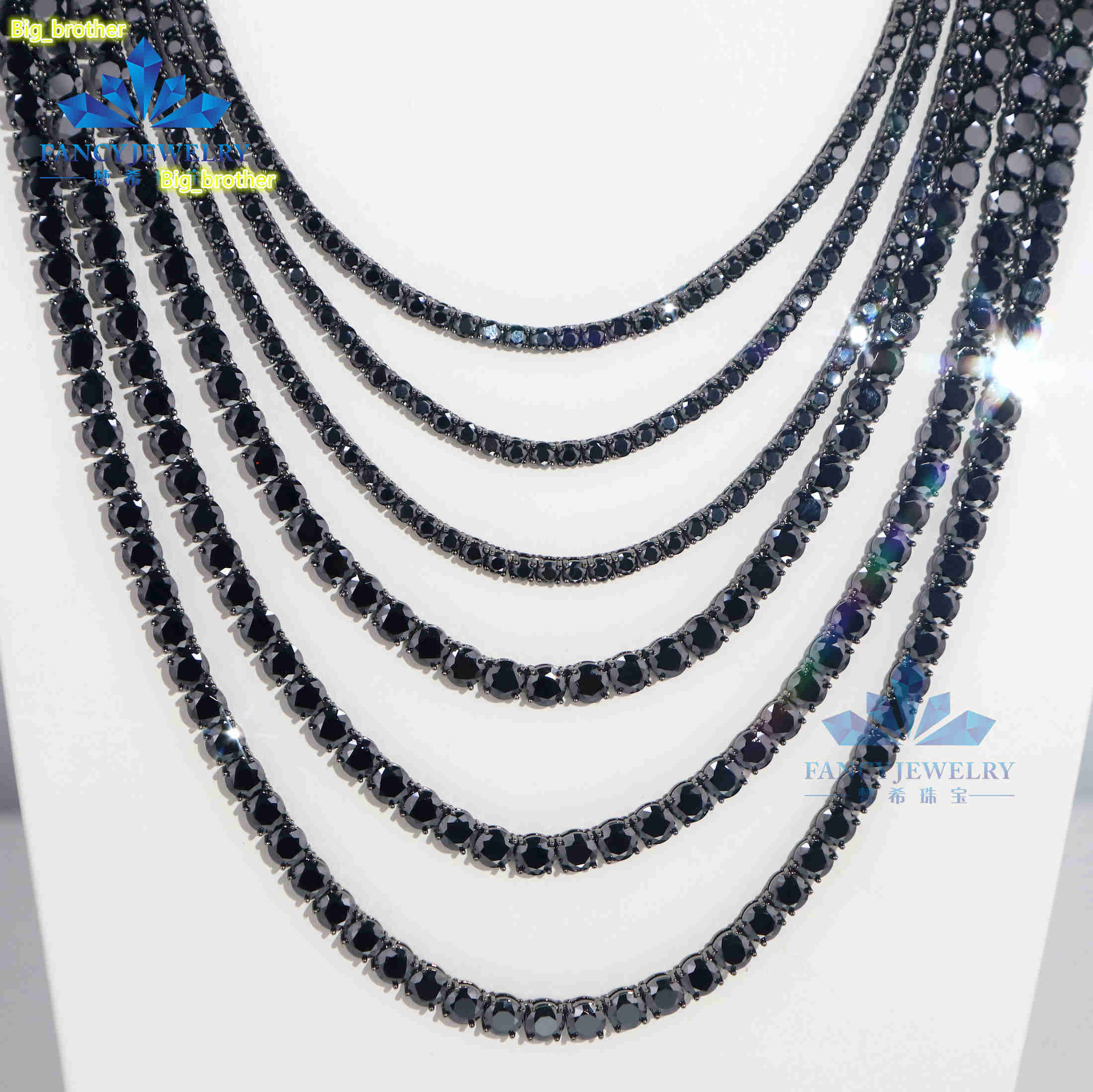 2MM 3MM 4MM 5MM 6.5MM S925 Silver Black Moissanite Chain Rhodium Plated Women Men Link Chain Moissanite Tennis Chain