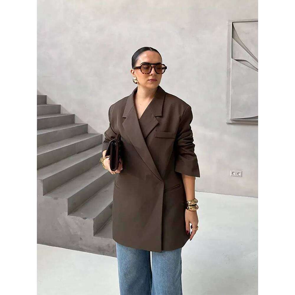 Fashion Lapel Button Suit Jacket for Women Casual Loose Long Sleeves Office Lady Coat 2024 New Chic Autumn Outercoat High Street