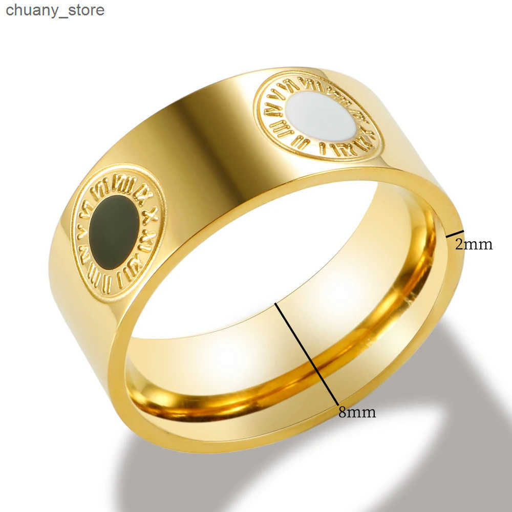 Roman Numeral Epoxy Ceramic Rings for Women Men Black and White Round Enamel Hand Ring Stainless Steel Vintage Jewelry Gift 2022 z2505295ZCZ