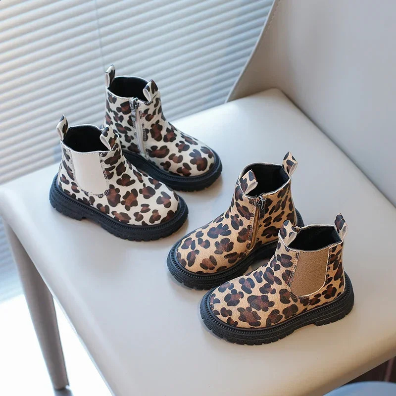 Boys Boots Leopard Prints Classic Little Kids Ankle Boots Side Zipper Fashion Classic Unisex Girls Rubber Boots Breathable Warm 250527